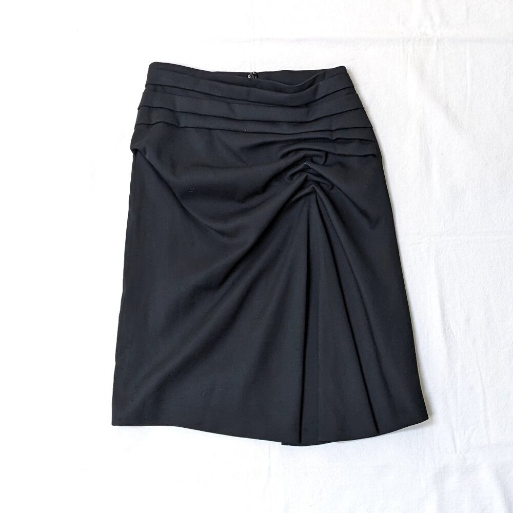 Escada Below Knee Pleat Detail Black Gathered Wool Skirt Size 38 Medium